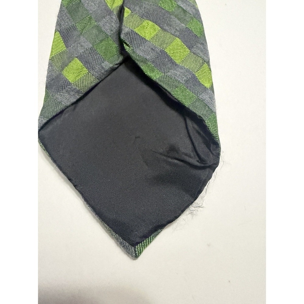 Croft & Barrow Mens Silk Blend Geometric Check Necktie Green Grey Hand Made - Picture 5 of 6